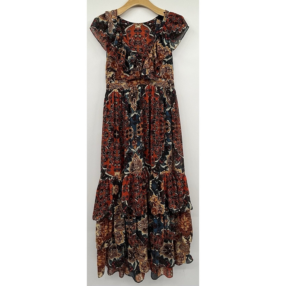 Free People Wear It Out Maxi Tiered Ruffled Dress Bohemian Fall Floral Cowgirl - Picture 3 of 13